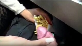 French fries with lover’s cum in hotel